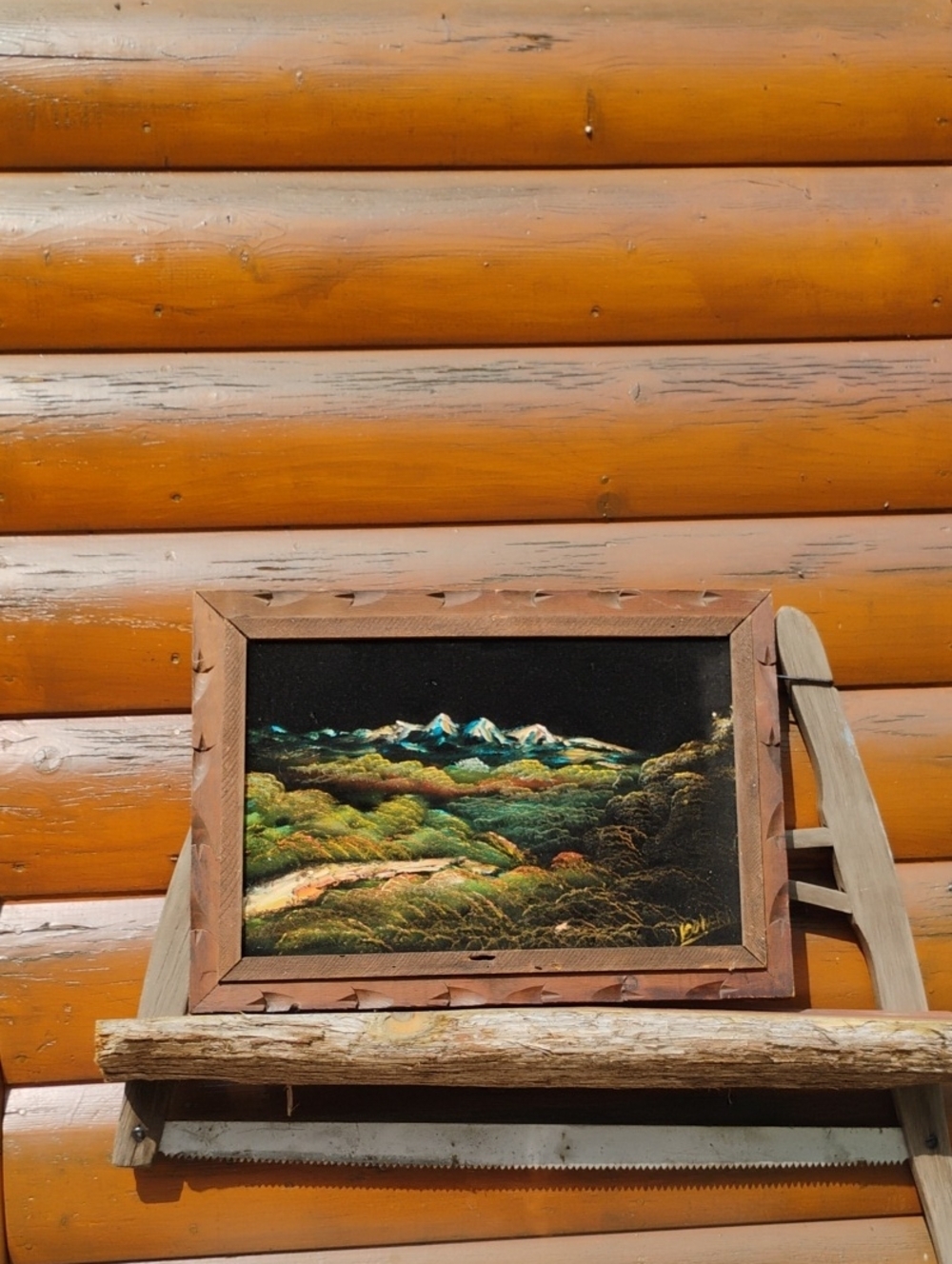 BLACK VELVET OIL PAINTING FRAMED ART Wood   OOAK MCM 🖼️  14 1/2" X 21"